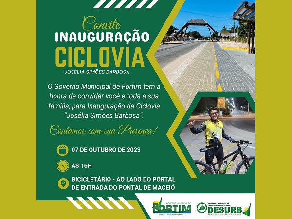 VENHA PARTICIPAR DA INAUGURAÇÃO DA CICLOVIA "JOSÉLIA SIMÕES BARBOSA"